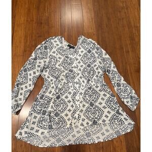 Womens Hi-low Lane Bryant Long Sleeve Blue & White Rayon Button Shirt Size 14